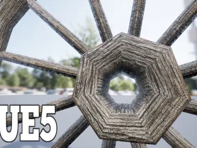 Wooden Wagon Wheel PBR Lowpoly 3D Model Low-poly 3D model