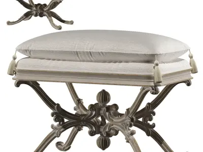 x puff ornate bench with cushion on top 3D model