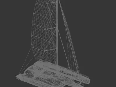 Modern Performance Sailing Catamaran White with Teak Deck 3D model