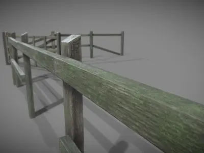 Low poly modular old wooden fence Free low-poly 3D model