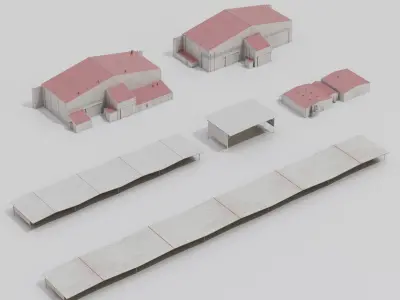 Airport Hangar Exterior Pack 4 Low-poly 3D model