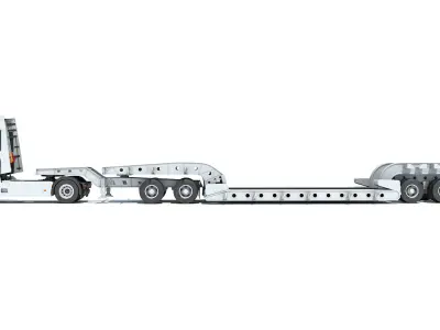 Truck with Lowboy Trailer 3D model 4