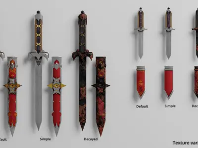 DA W1 02 Shao Stalker - Sword and Dagger with Sheath Low-poly 3D model