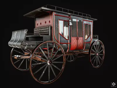 Stagecoach old fashioned wagon Low-poly 3D model