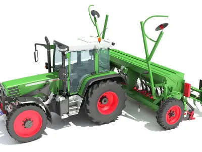 Tractor with Seed Drill 3D model 9