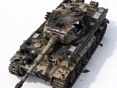 Destroyed World War II Heavy Battle Tank 3D Model V01 Low-poly 3D model