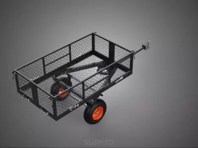 BLACK MESH TRAILER CART TOWING TRACTOR WAGON TROLLEY DOLLY FARM 3D model