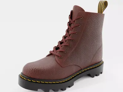 Leather Boot Combat - Military Tactical Brown Red Low-poly 3D model