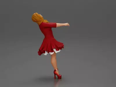 Girl in dress holding hands enjoying a playful dance 3D print model