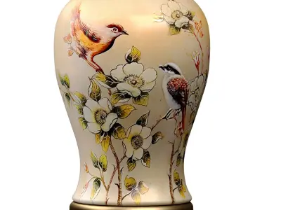 ZEDARO Painted Flower and Bird Ceramic Table Lamp 3D model