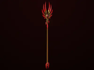 Red Fantasy Trident 08 All PBR Unity UE Textures Low-poly 3D model