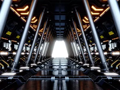 Cool neon lights Cyberpunk mechanical tech space tunnel 3D model