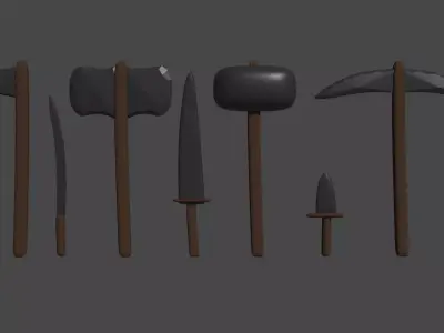 a set of medieval tools and weapons Low-poly 3D model