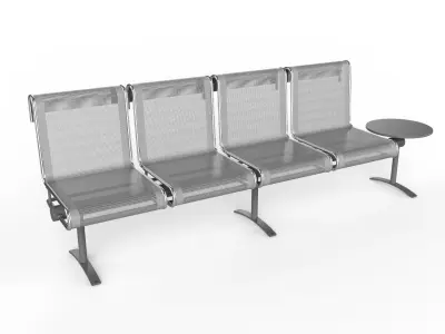 Waiting Room Chair 4 Seats with 1 side tables 3D model