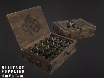 Military Supplies Pack - Grenade Boxes Low-poly 3D model