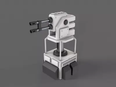 PBR Turret Gun 02 White Low-poly 3D model