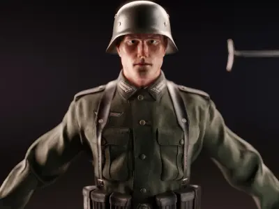 WW2 GERMAN SOLDIER RIGGED-ANIMATED Low-poly 3D model