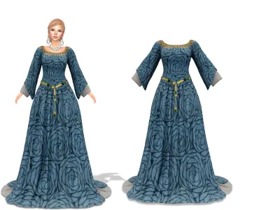 14th Century Renaissance Frippery Long Gown Dress  Low-poly 3D model