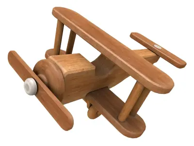 Wooden Toy Biplane Airplane Low Poly Low-poly 3D model