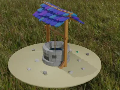 Well lowpoly low-poly 3d model water in field Low-poly 3D model