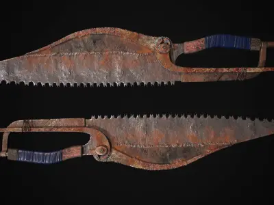 Dagger two rusty saw blades Low-poly 3D model
