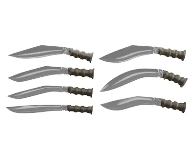 7 Kukri Knives LOW POLY Low-poly 3D model