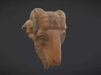 Wooden Ram Head Low-poly 3D model