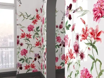 WallDeco-Life-var-110 room with flowers and birds on wall 3D model
