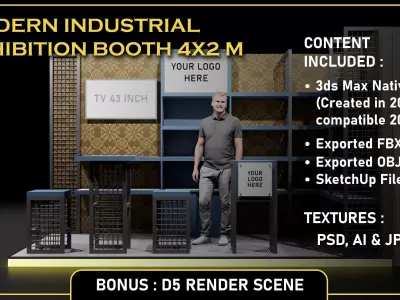 Modern Trade Show Booth 4x2m 2 side open 3D model