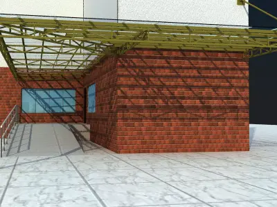Commercial Building Entrance with Glass Canopy and Ramp 3D Model 3D model