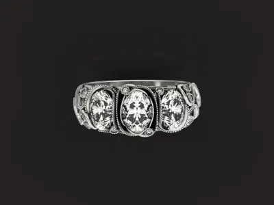 Antique Victorian Three Stone Ring 1452 3D print model