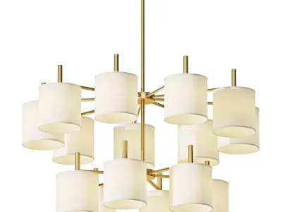 Ellis Two Tier Chandelier Antique Brass Linen Shades 3D model