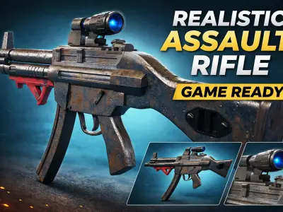 Realistic Assault Rifle  Low-poly 3D model