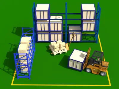 Modern Shelf Model scene with forklift 3D model