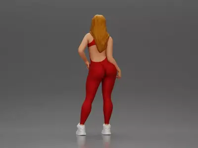 woman in red bodysuit striking a fashionable pose with sneakers 3D print model