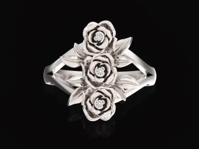  vintage ring with three roses 736 3D print model