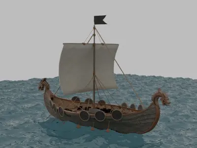 viking ship game ready Low-poly 3D model
