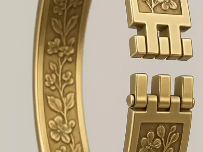 Ornate Golden Bracelet 3D Model Engraved Jewelry Asset Low-poly 3D model