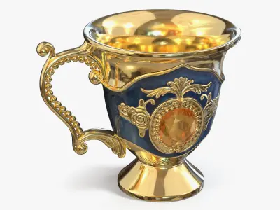 Arabic Tea Cup with Ornate Handle and Gem 3D model