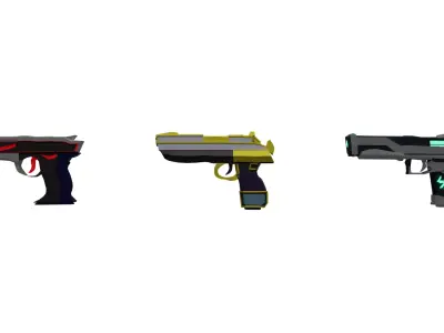 Fantasy Mage Tech Gun Pack for Games Free low-poly 3D model