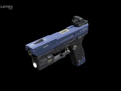 Sci-fi Pistol Low-poly 3D model 10
