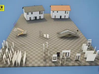 European Buildings  Residential - Town House A - Modular Low-poly 3D model