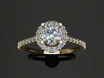 Diamond Halo Engagement Ring 3D print model