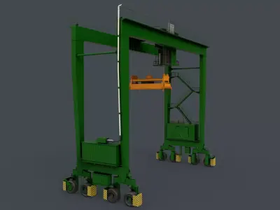 PBR Rubber Tyred Gantry Crane RTG V1 - Green Low-poly 3D model