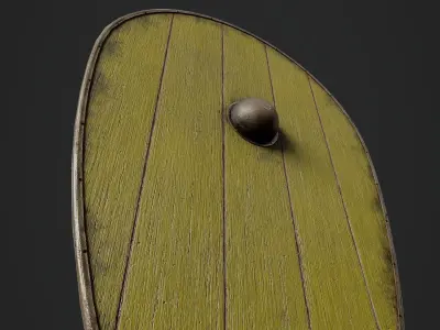 Slavic kite wooden shield-painted yellow  Low-poly 3D model
