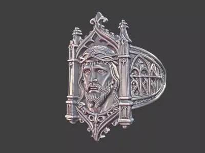 gothic church jesus ring ornate antique ring 3D print model