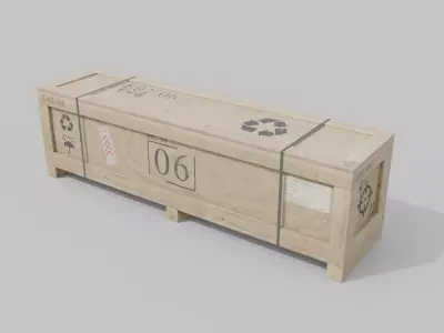 Extra Wide Narrow Wooden Crate - Customizable Shipping Box Low-poly 3D model