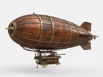 Grand Steampunk Airship 3D Model Low-poly 3D model
