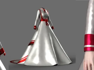 Victorian 1860 s Red White Satin Dress model 1 - A pose 3D model