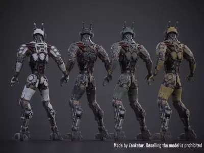 Sci-fi robot character with 4 color options Low-poly 3D model